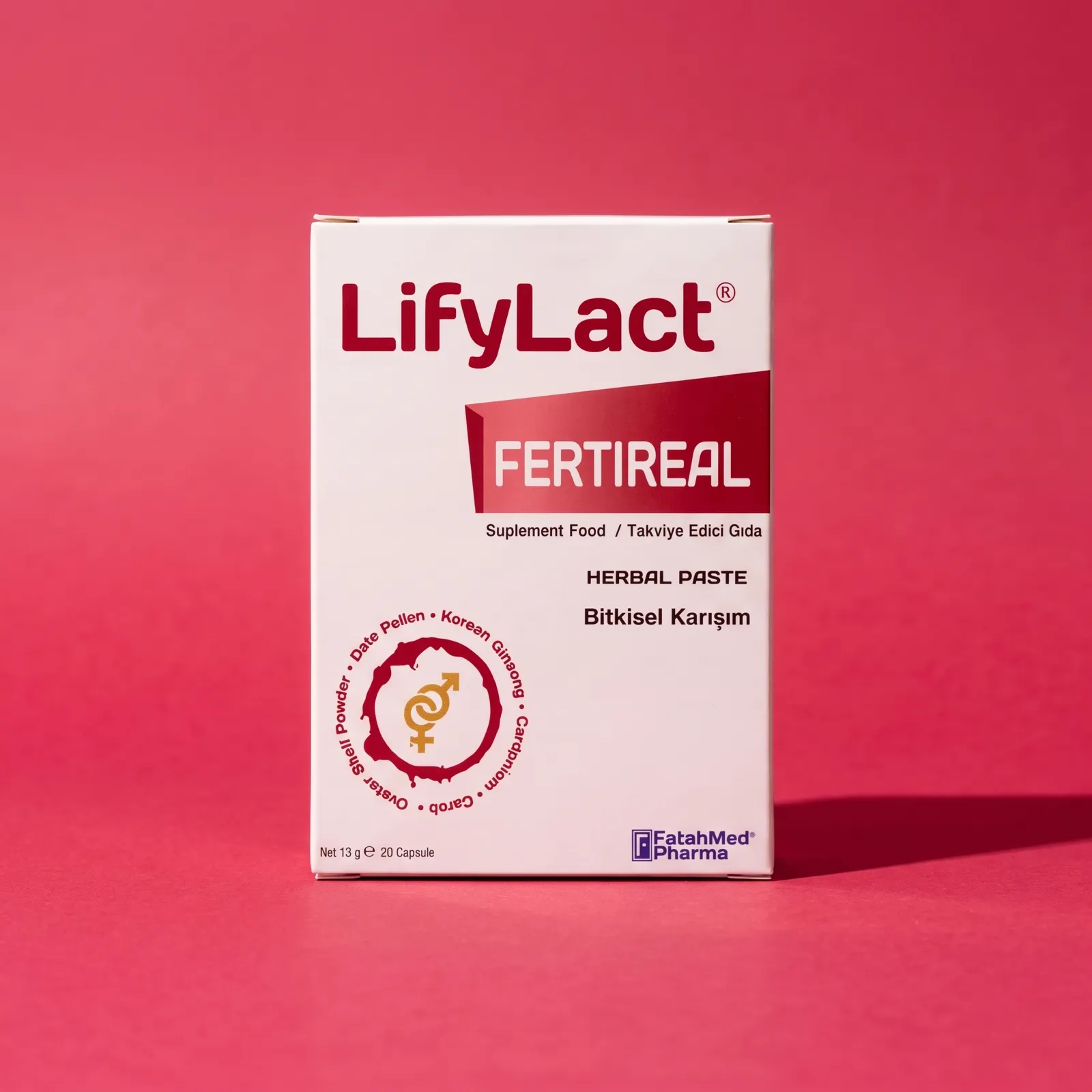 LifyLact Fertireal — showcase visualisation, generated from the photographed carton