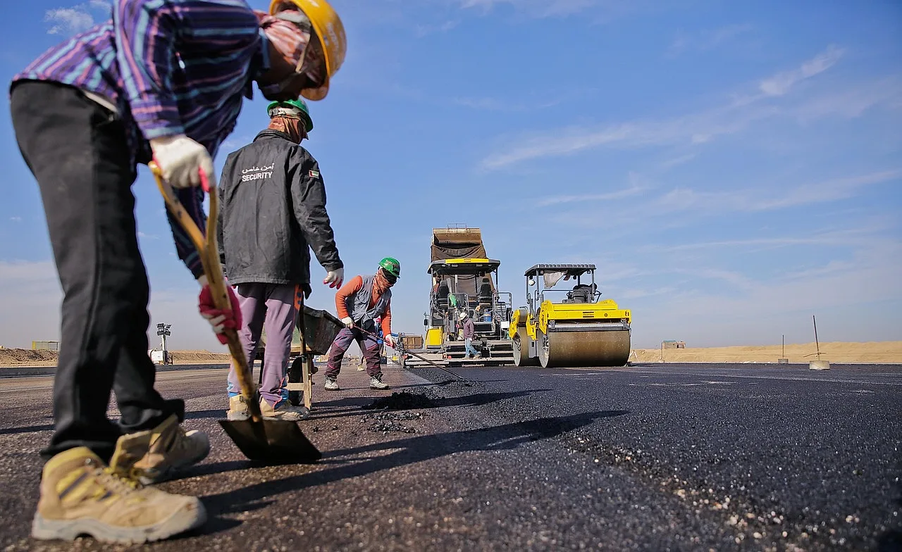 Asphalt being laid on a new road